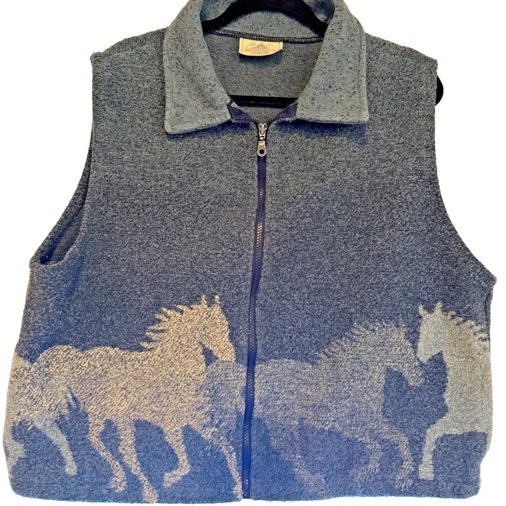 Vtg Black Mountain Outdoor Horse USA Fleece Vest XL‎ equstrian western cowgirl - Picture 2 of 8